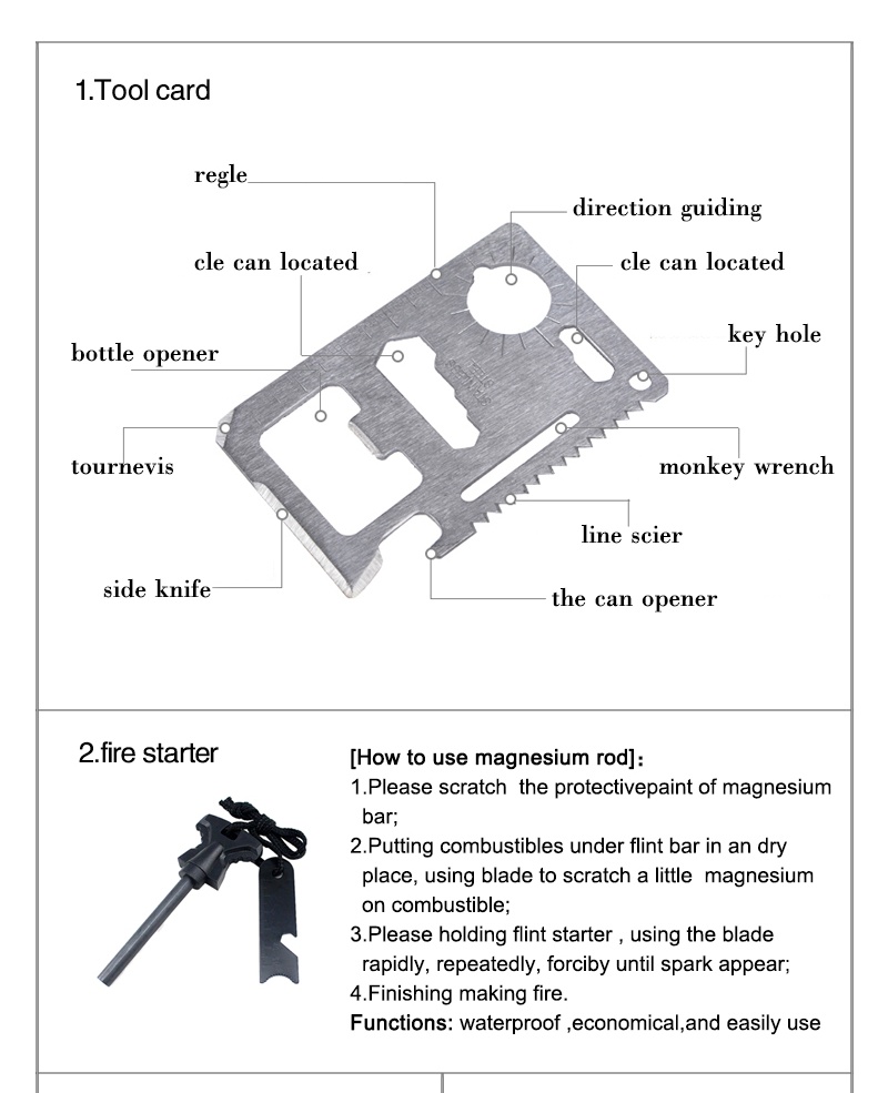 Outdoor survived emergency kit（9 in 1）