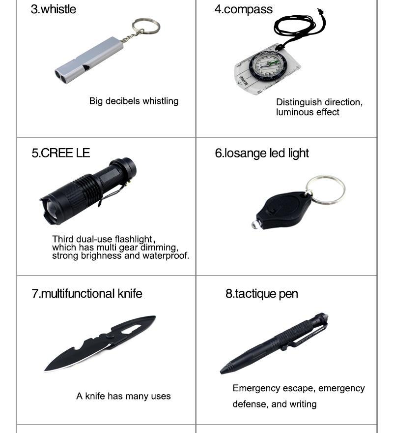 Outdoor survived emergency kit（9 in 1）