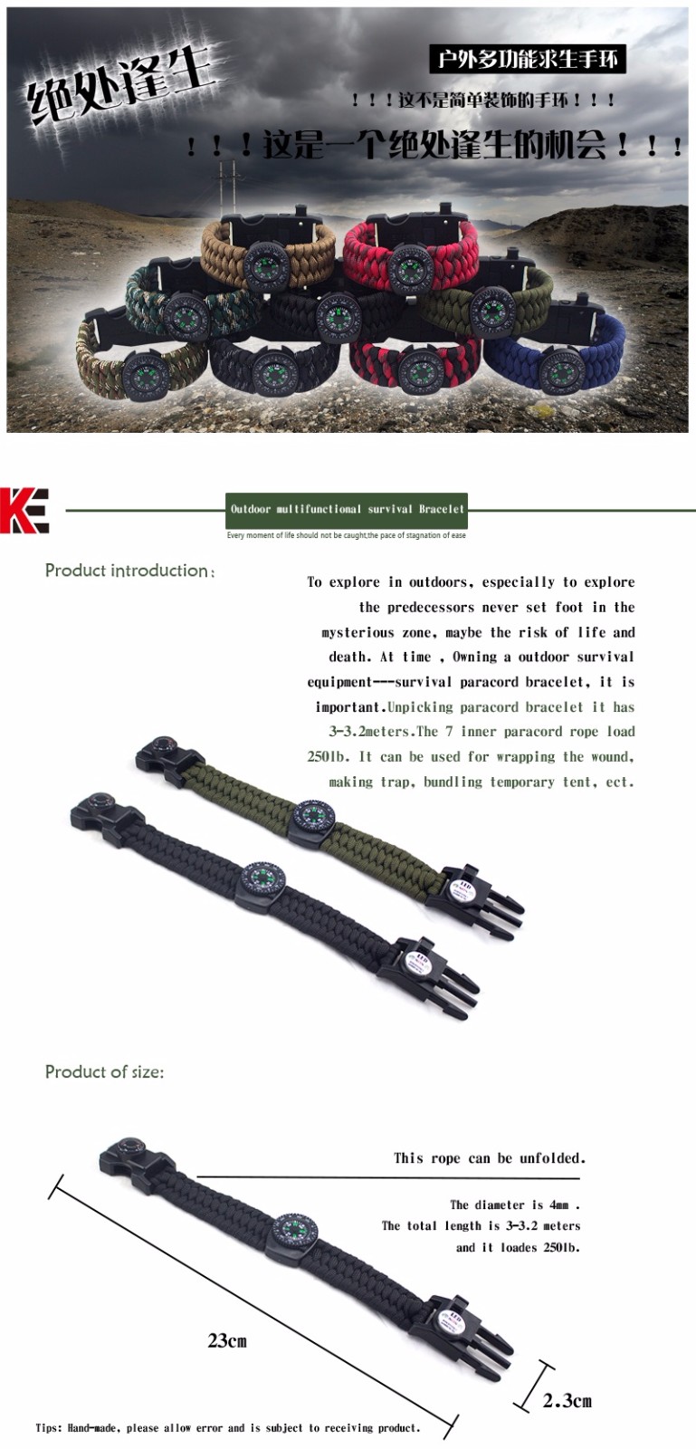 550 fire starter survival Praracord bracelet