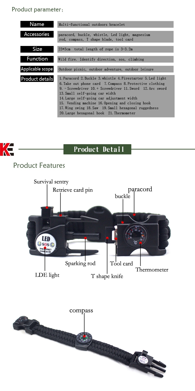 550 fire starter survival Praracord bracelet